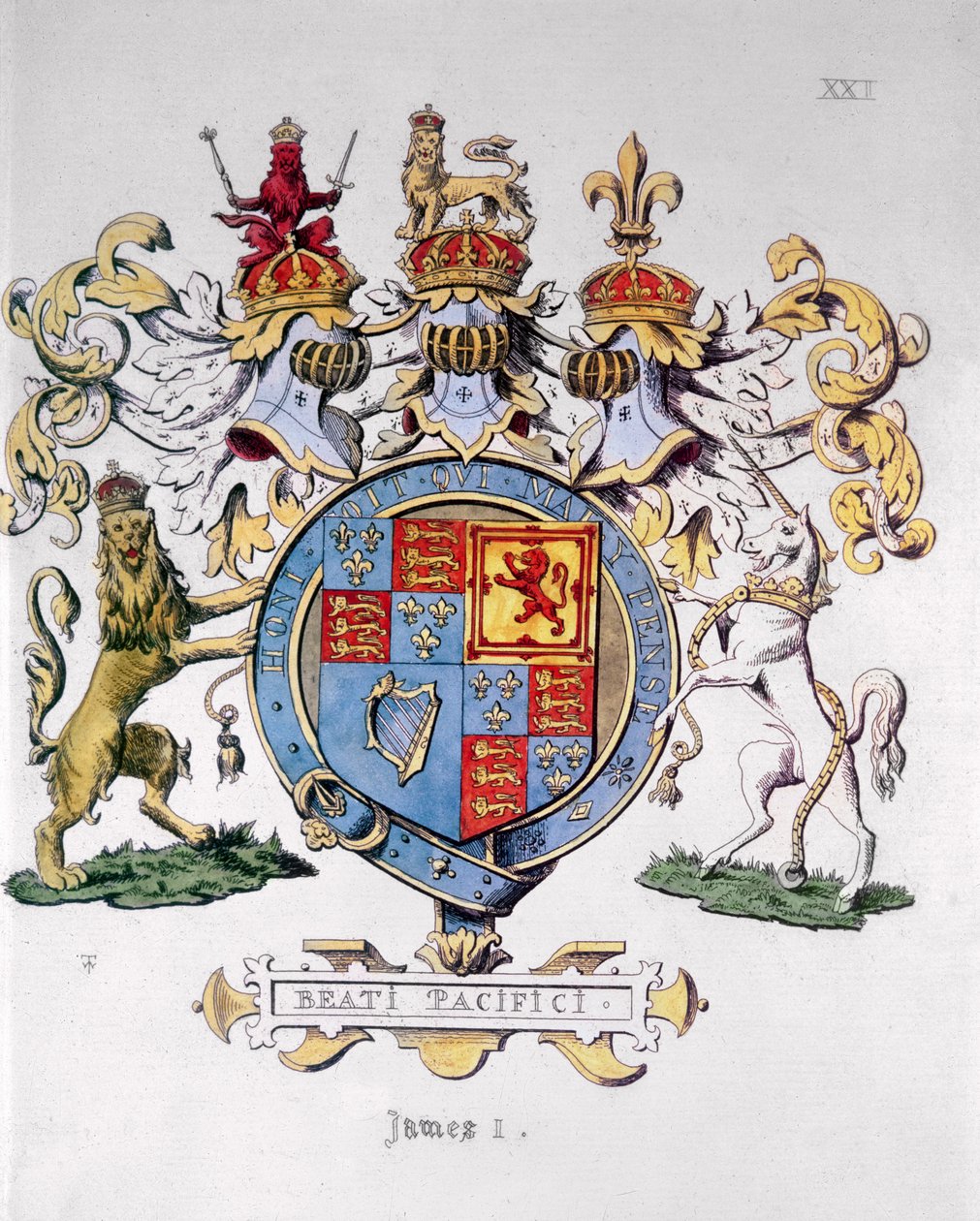 Våpenskjold til kong James I av England (1603-25) (fargetrykk) av Unbekannt Unbekannt
