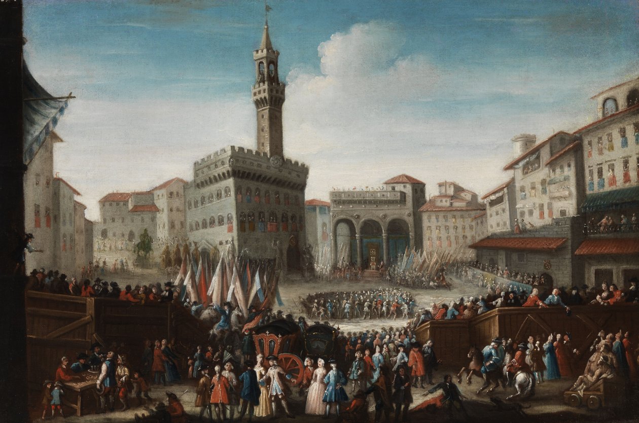 Stor samling på Piazza della Signoria i Firenze av Anonymous