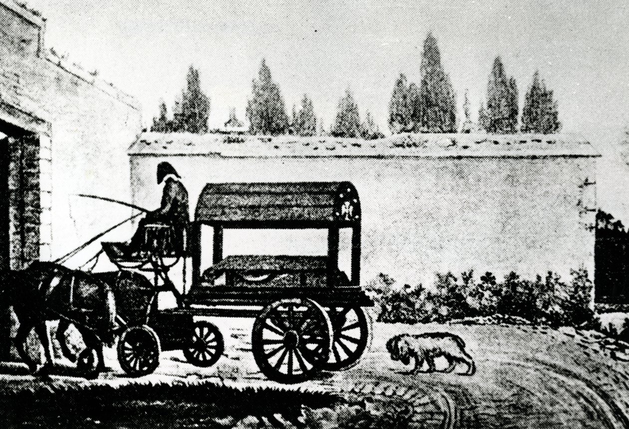 Mozarts kiste etterfulgt av en hund, ca. 1791 av Unbekannt Unbekannt