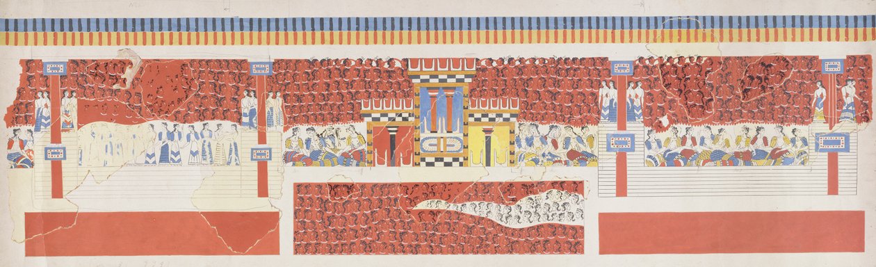 Reproduksjon av freskomaleriet for folkemengdescenen, Knossos-palasset, minoisk, ca. 1500 f.Kr. av Unbekannt Unbekannt