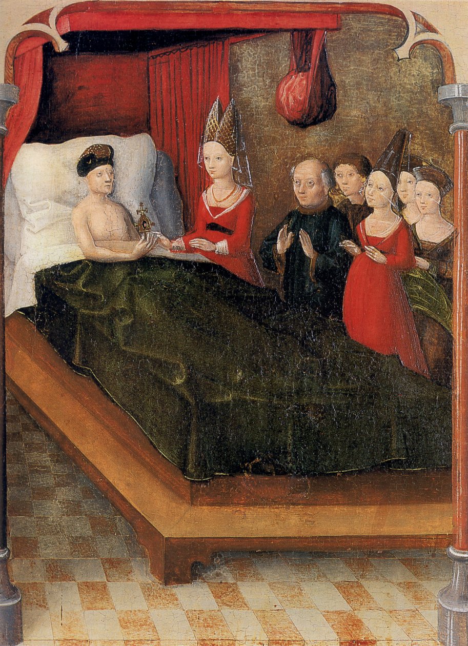 Weingartener Heilig-Blut-Tafel fra 1489. Landesmuseum Württemberg, Stuttgart.   Plate 20: Ved hans død testamenterte grev Balduin levningen til datteren Judith av Unknown
