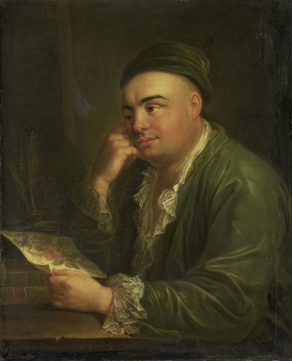 En mann med en tegning av blomster, såkalt Portrait of Jacob Feitama Jr, Merchant in Amsterdam av Anonymous