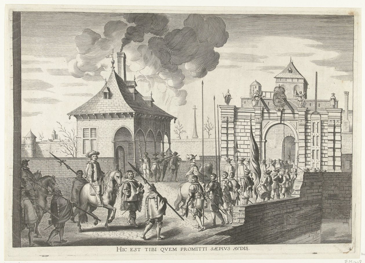 Tilgang ved de Brugse portt van Gent; intocht van Ferdinand te Gent i 1635 (nr. 4) Her er den du ofte hører lovet (tittel på objekt) Porten til Brugens hvor Ser. Kardinalen kom inn i byen av Anonymous