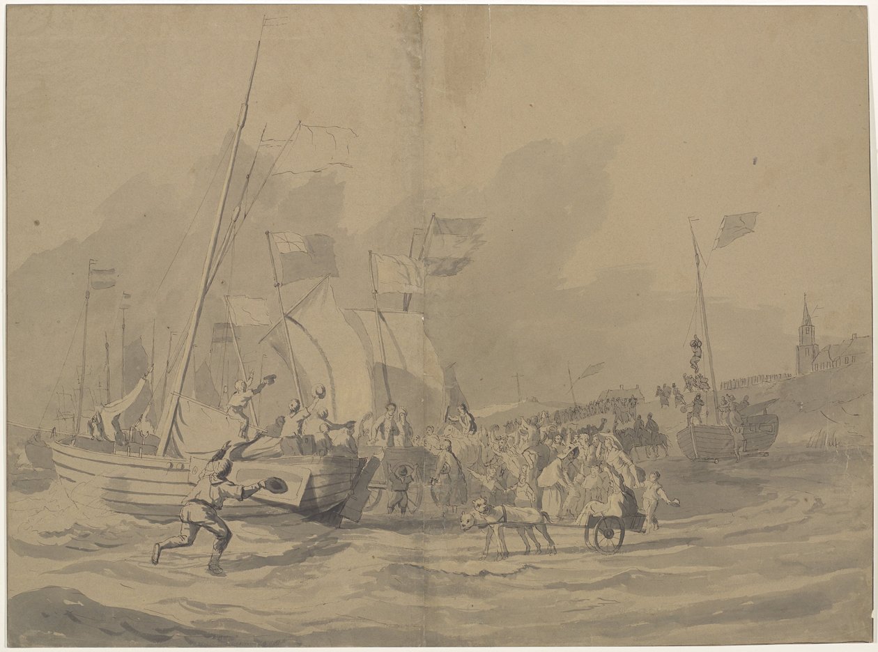 Prins Willem Frederiks ankomst på stranden i Scheveningen 30. november 1813 av Anonymous