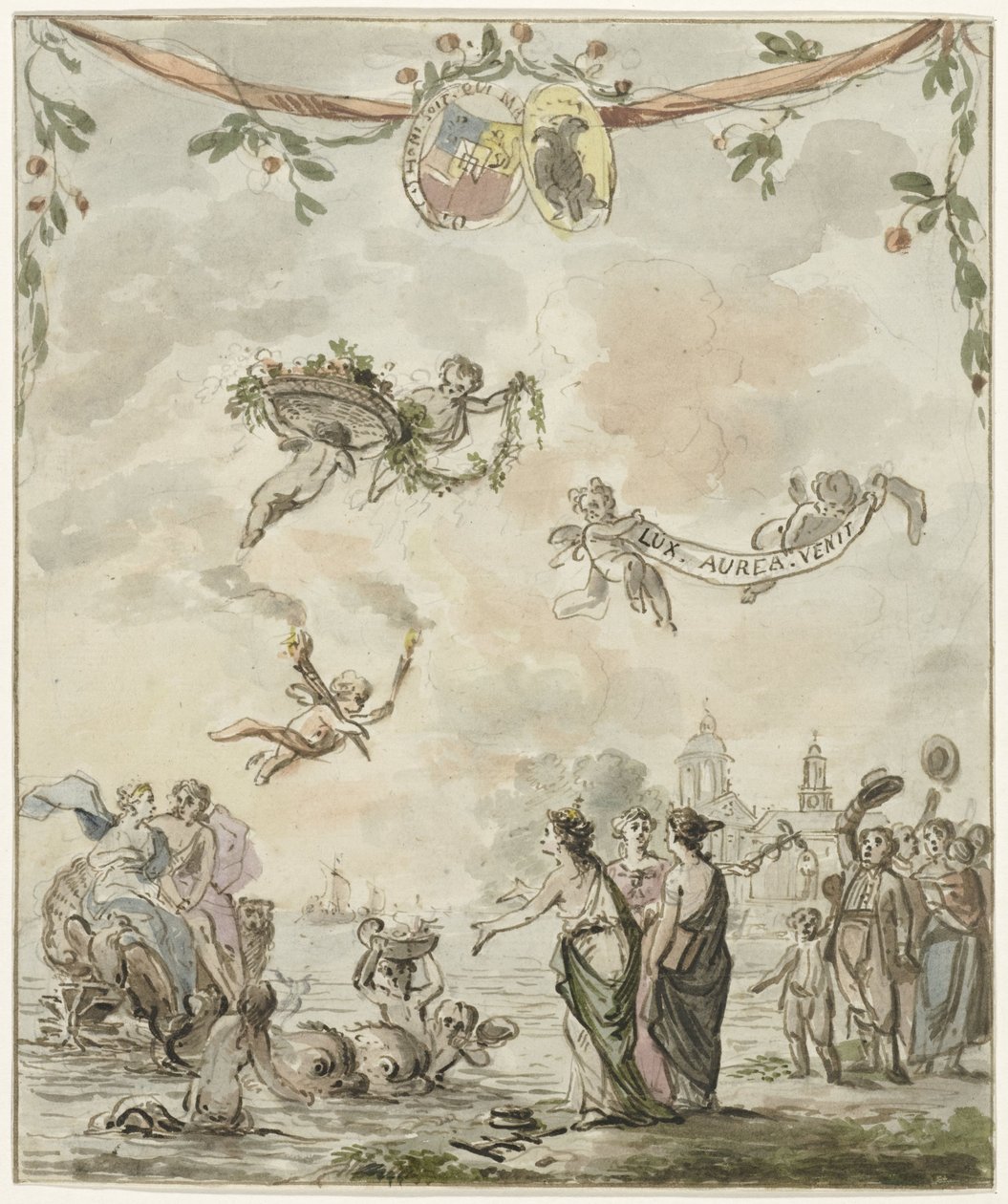 Allegori om besøket til prinsen og prinsessen i Amsterdam, 1768 av Anonymous