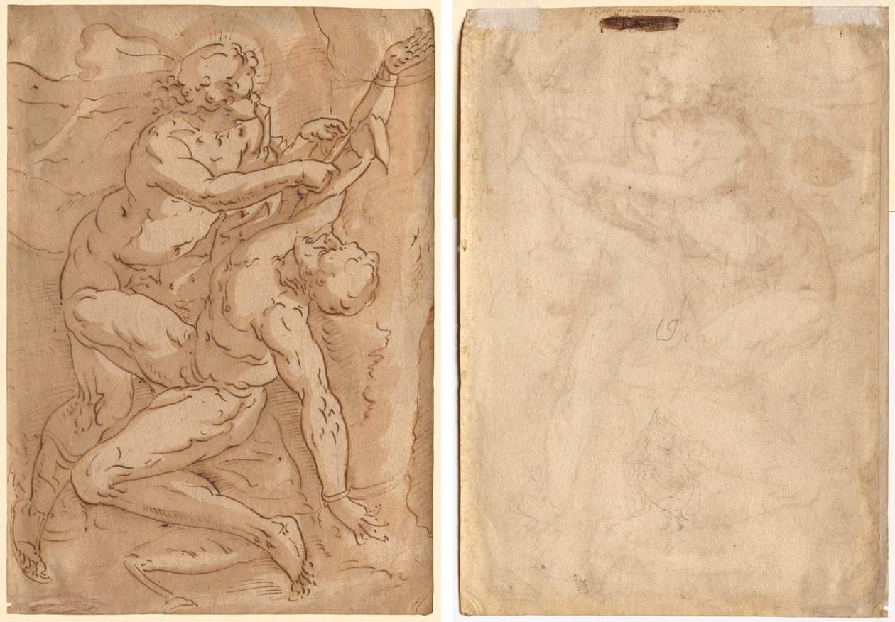 Apollo Flaying Marsyas (recto) To skisser av en mor og et barn (verso) av Anonymous