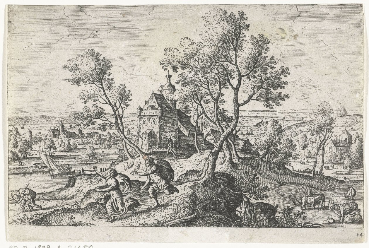 Apollo forfølger Daphne Landskap med mytologiske og bibelske scener (serietittel) av Anonymous