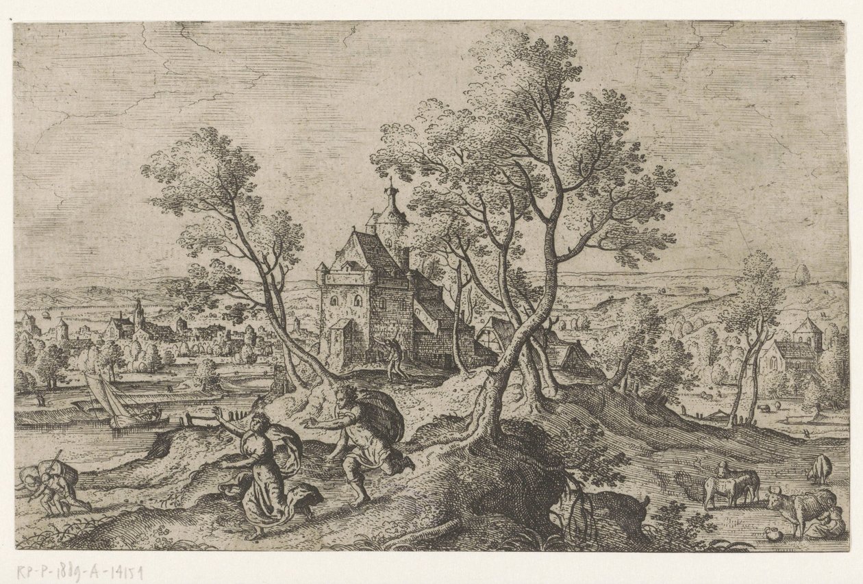 Apollo forfølger Daphne Landskap med mytologiske og bibelske scener (serietittel) av Anonymous