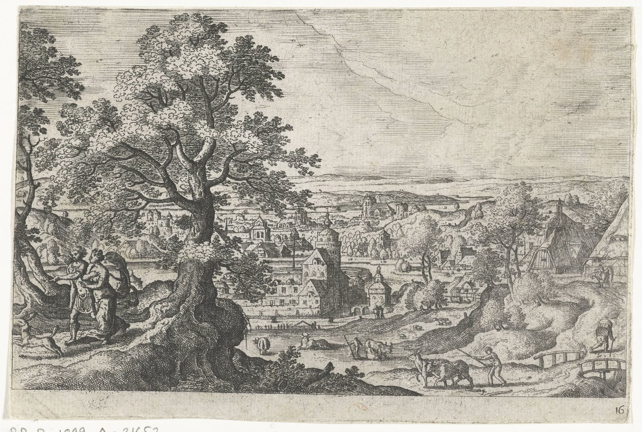 Apollo går med en ung kvinne Landskap med mytologiske og bibelske scener (serietittel) av Anonymous