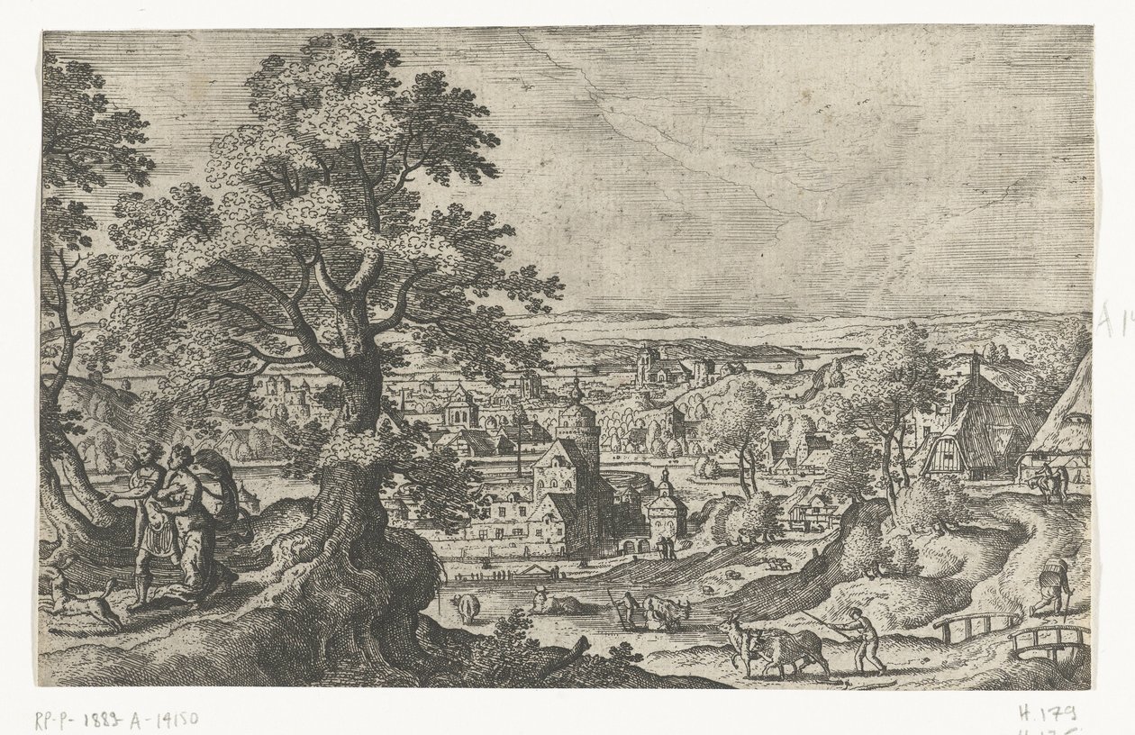 Apollo går med en ung kvinne Landskap med mytologiske og bibelske scener (serietittel) av Anonymous