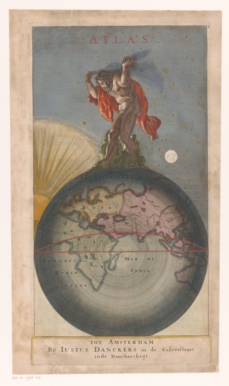 Atlas på jordkloden Tittelside for: Justus Danckerts, Atlas, s.a. av Anonymous