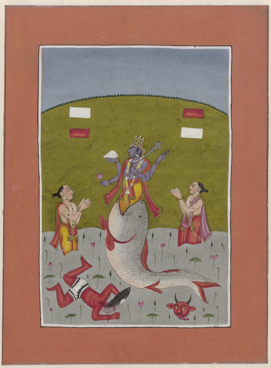 Avatar av Vishnu som dukker opp fra munnen til en fisk Avatars of Vishnu (serietittel) av Anonymous