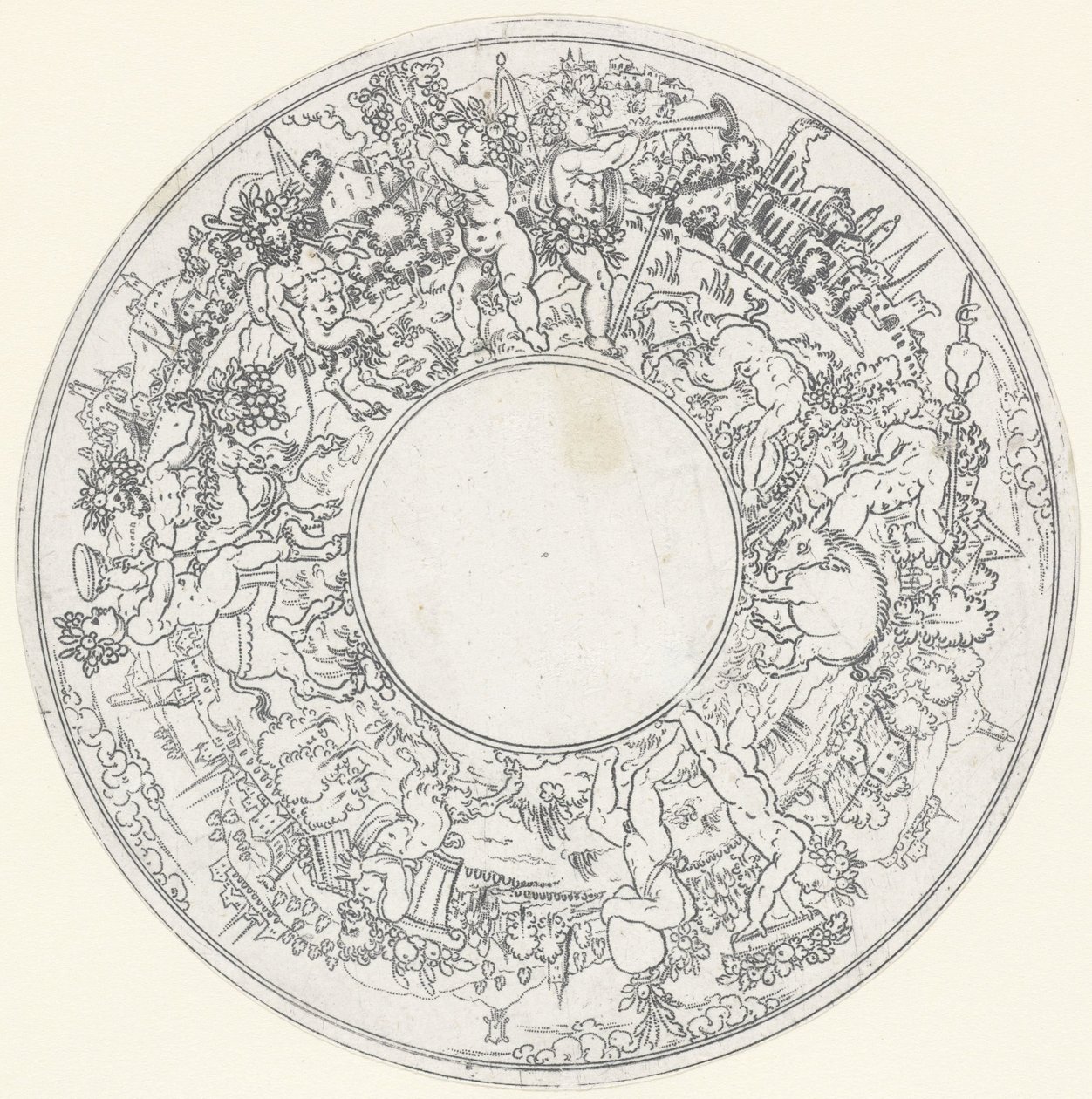 Bacchus rir på et esel Retter: Landskap med prosesjoner av Bacchus og hans følge (serietittel) av Anonymous