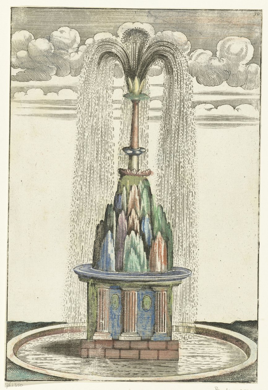 Bassin met berg i rond bassin Architectura Curiosa Nova (serietittel) av Anonymous