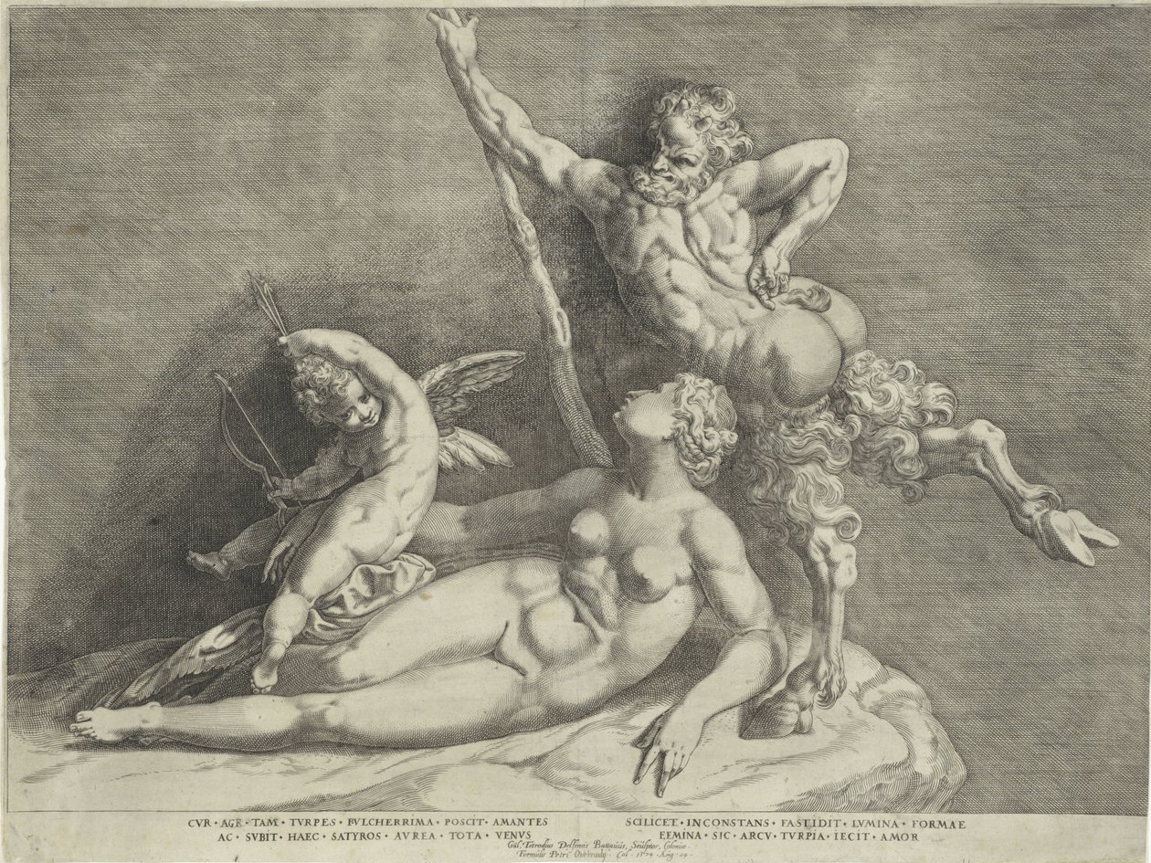 Skulpturgruppe av Venus, Amor og en satyr av Anonymous
