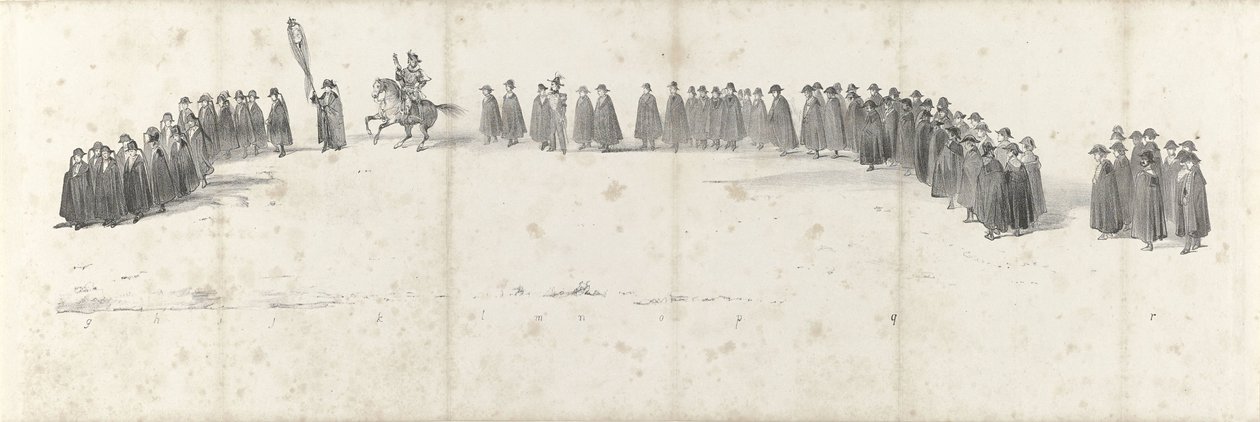 Begravelse av avdøde kong Willem II i Delft 4. april 1849 (side 2) Fem sammenhengende ark av begravelsesfølget til William II i 1849 (serietittel) av Anonymous