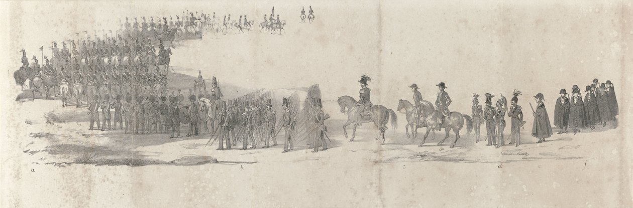 Begravelse av avdøde kong Willem II i Delft 4. april 1849 (side 2) Fem sammenhengende ark av begravelsesfølget til William II i 1849 (serietittel) av Anonymous