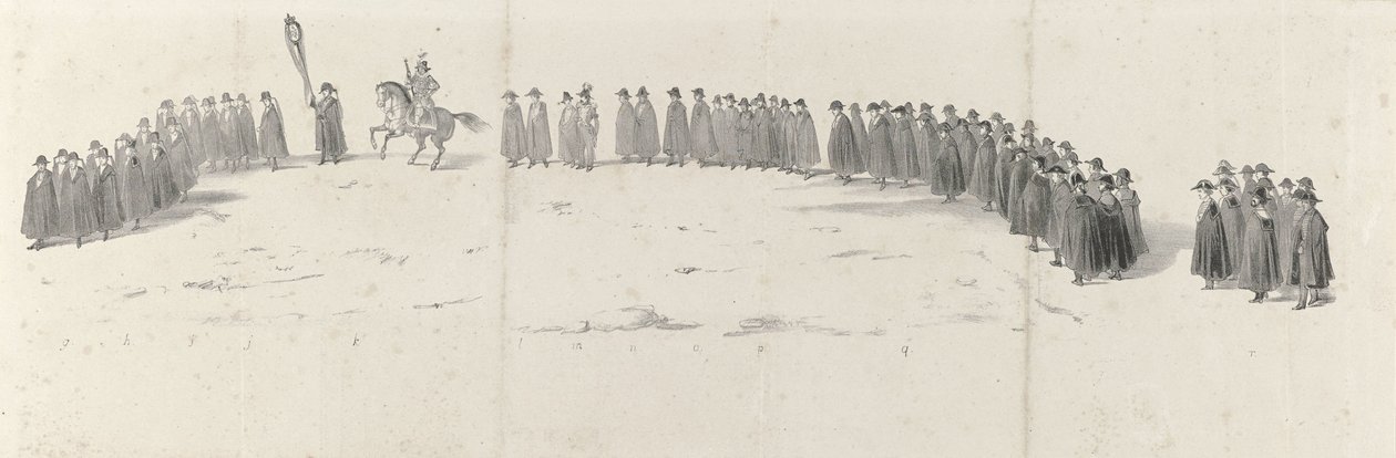 Begravelse av avdøde kong Willem II i Delft 4. april 1849 (side 2) Fem sammenhengende ark av begravelsesfølget til William II i 1849 (serietittel) av Anonymous