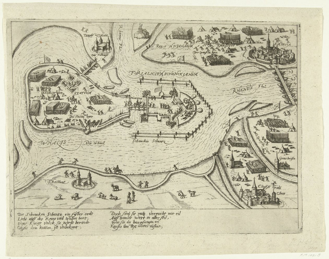 Beleiring av Schenkenschans av spanjolene, 1599 Forialicium Schenckianum (tittel på objekt) av Anonymous
