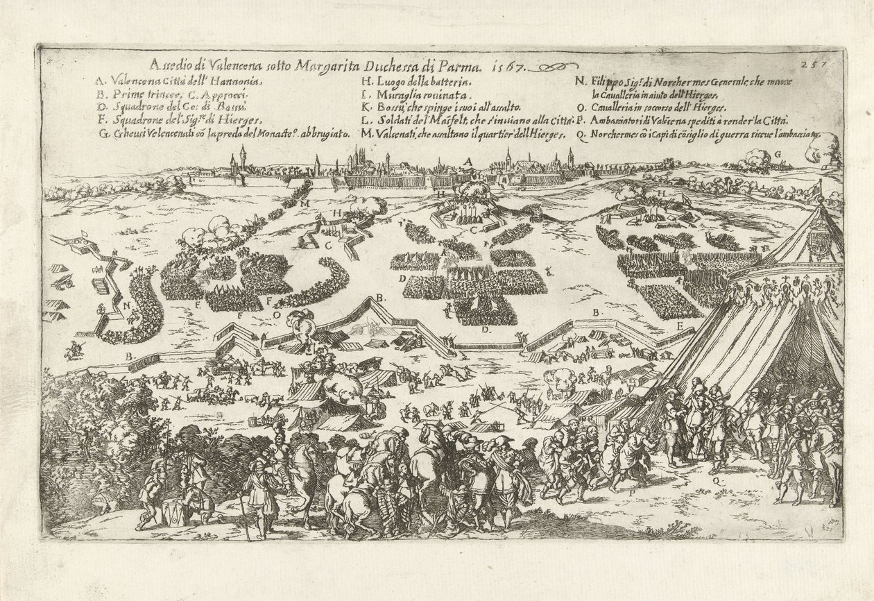 Beleg van Valenciennes, 1567 Beleiring av Valencena under Margarita hertuginne av Parma. 1567 (tittel på objekt) av Anonymous