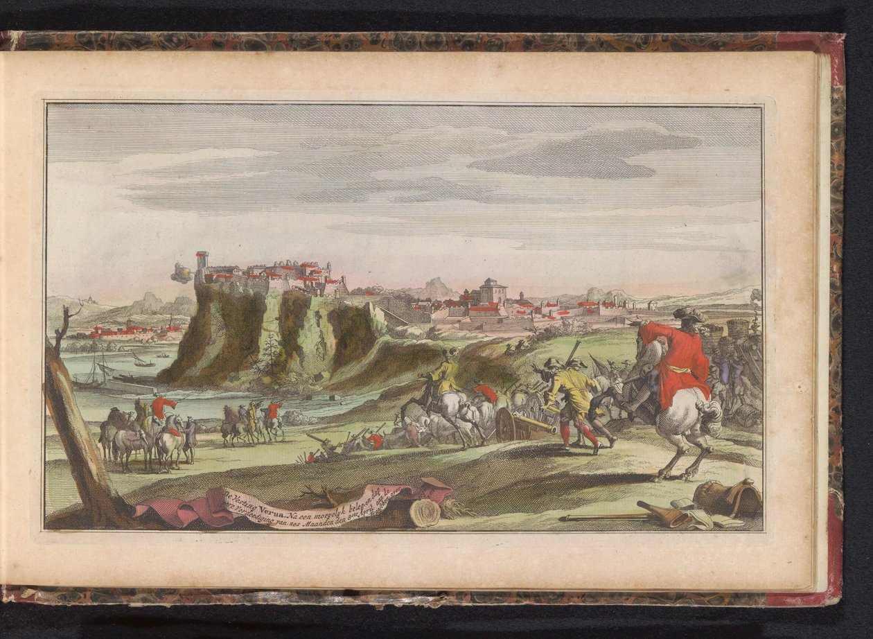 Beleiring av Verua, ca. 1702 Verua festning. Etter en utmattende beleiring og tappert forsvar på seks måneder overga seg til franskmennene den 8. april (tittel på objekt) av Anonymous