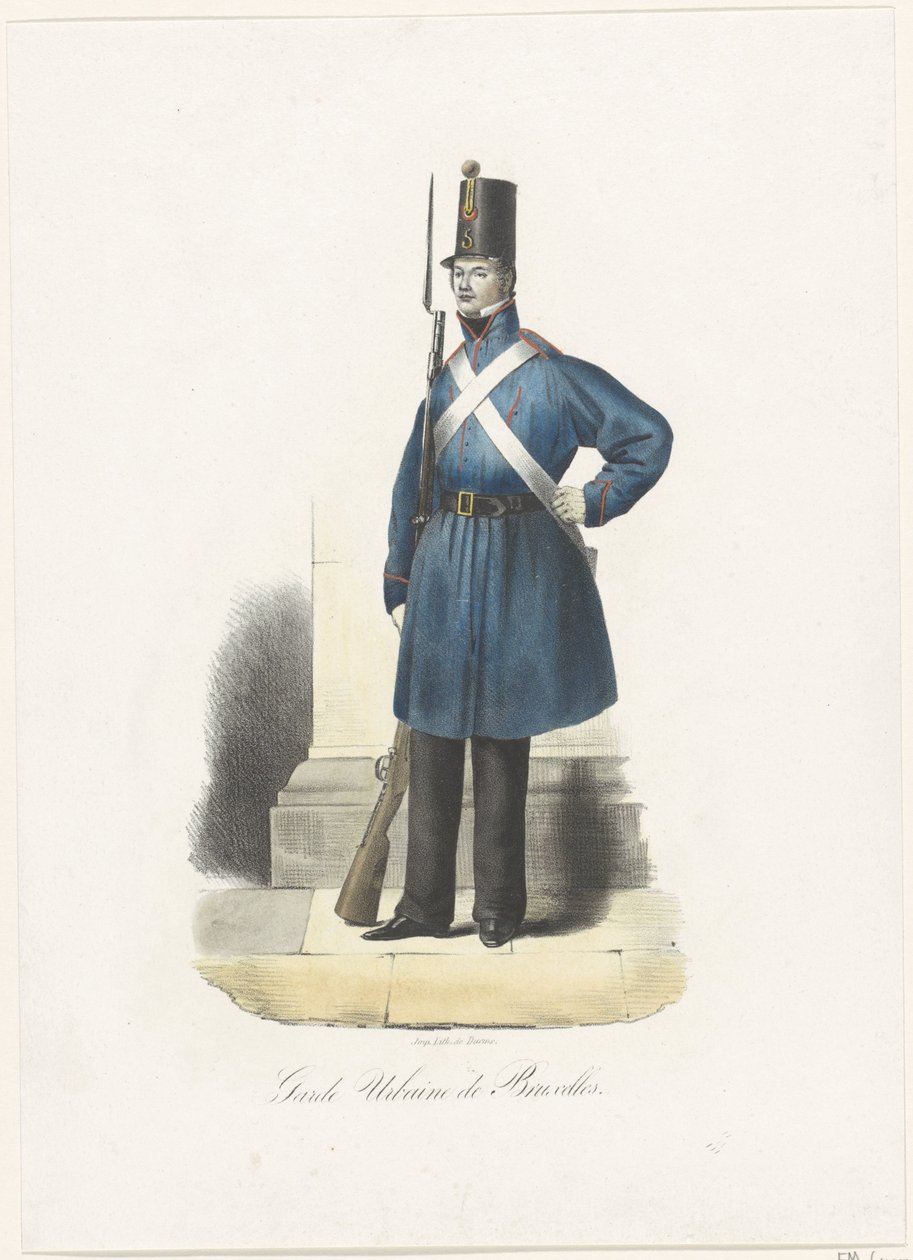 Belgisk byvakt, 1830 Garde Urbaine de Bruxelles (tittel på objekt) av Anonymous