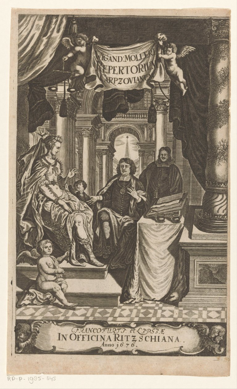 Benedikt Carpzov ved tronende koningin Wigand Møllers Carpzovian Repertory (tittel på objekt) Tittelside for: Wigand Möller, Repertorium rerum, verborum, et notablem, 1676 av Anonymous