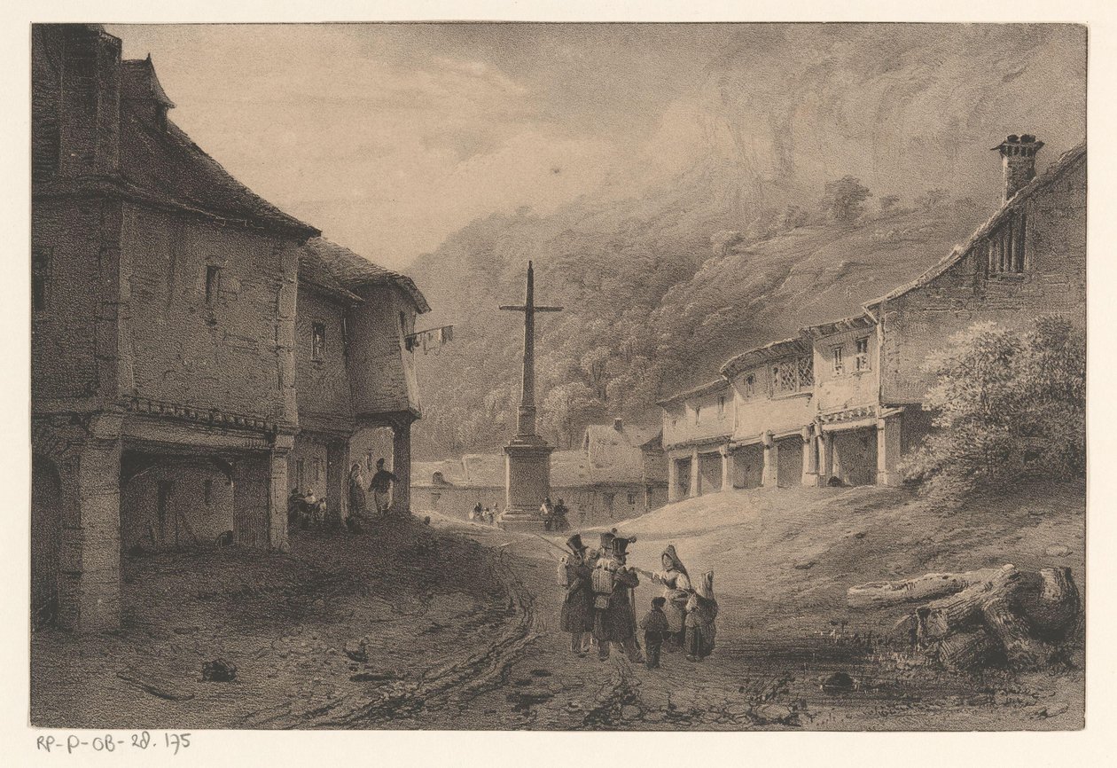 Fjelllandskap med figurer og kuer av Anonymous