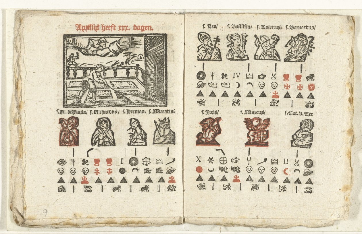 Bladzijden met de voorspelling voor de maand april, 1712   1328388   no       norwegian Successfully Translated  Original: Doornenkroning van Christus Passie van Christus (series title) Passionis et resurrectionis (series title) Translat: Doornenkroning va av Anonymous