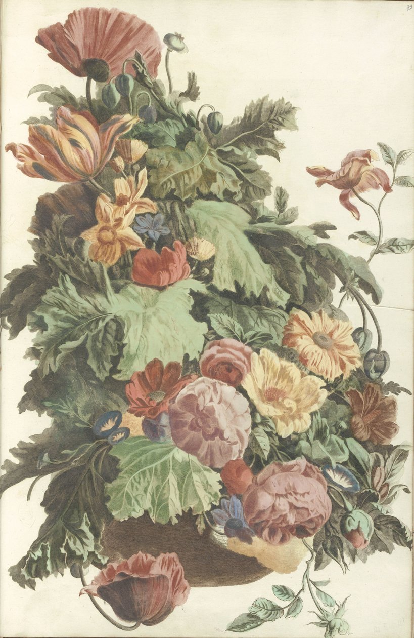 Blomster og blader i en potte av Anonymous