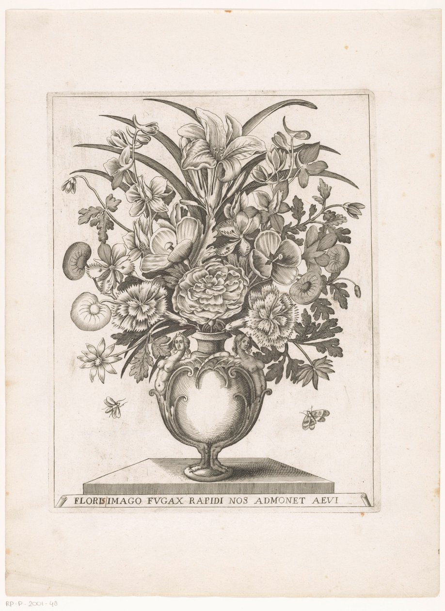 Bloemen in vaas met halffiguren BILDET AV BLOMST(ER) SOM BLINKER RASK PÅMINNER OSS OM ALDER (tittel på objekt) av Anonymous