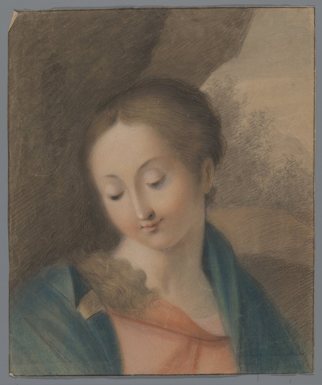Byste av Mary ser ned av Anonymous
