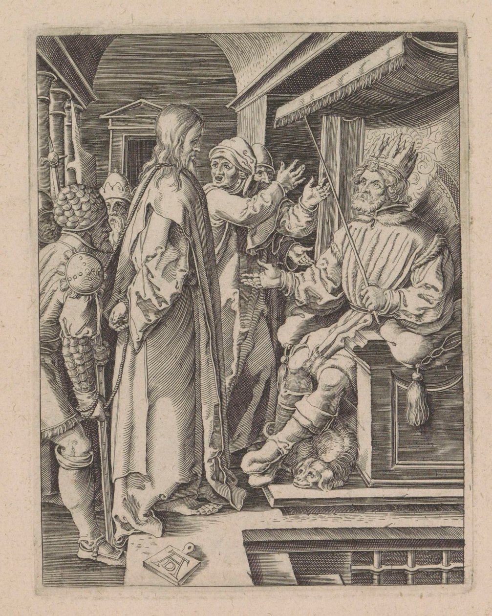 Christus voor Herodes De kleine Passie (serietittel) Passion of Christ Effigiate av Albert Durer fra Nürnberg av Anonymous