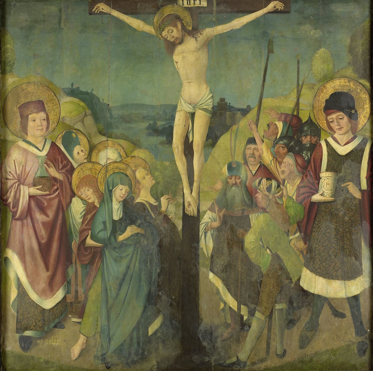 Korsfestelse med de hellige Cosmas og Damian av Anonymous