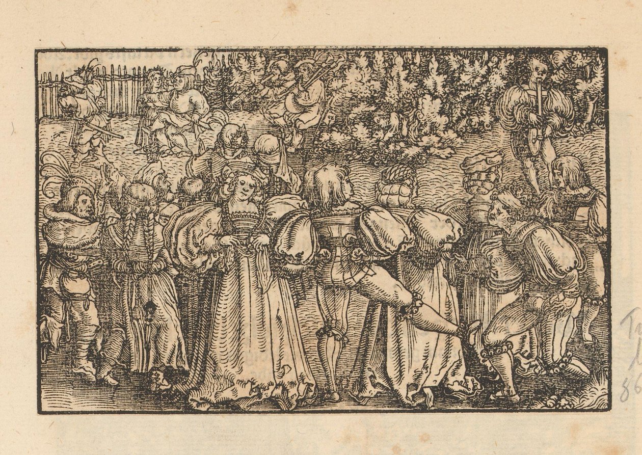 Dansende folkemengde i en hage av Anonymous