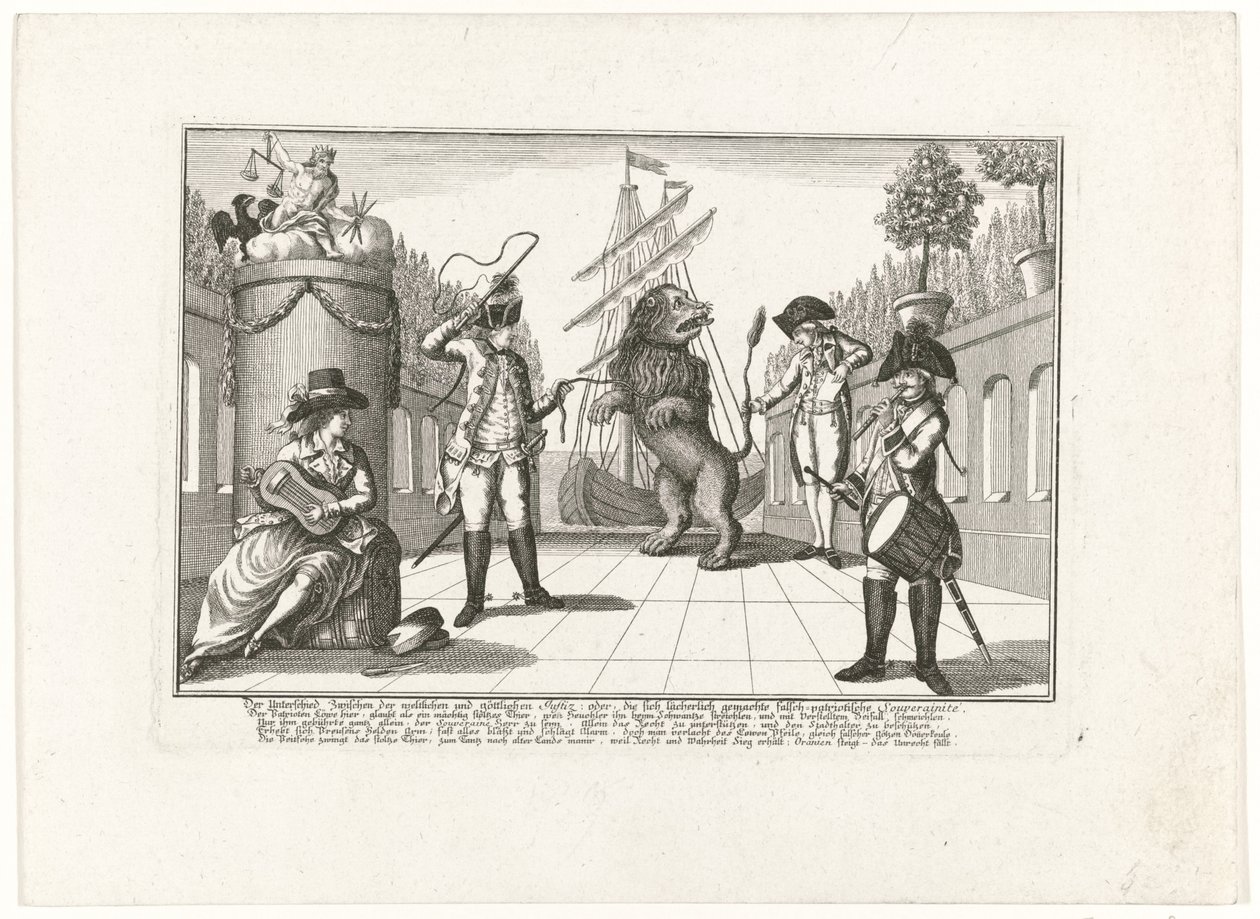 De Hollandse Leeuw av Pruisen, 1787 Forskjellen mellom sekulær og guddommelig rettferdighet: eller, den latterliggjorte falsk-patriotiske suvereniteten (...) (tittel på objekt) av Anonymous