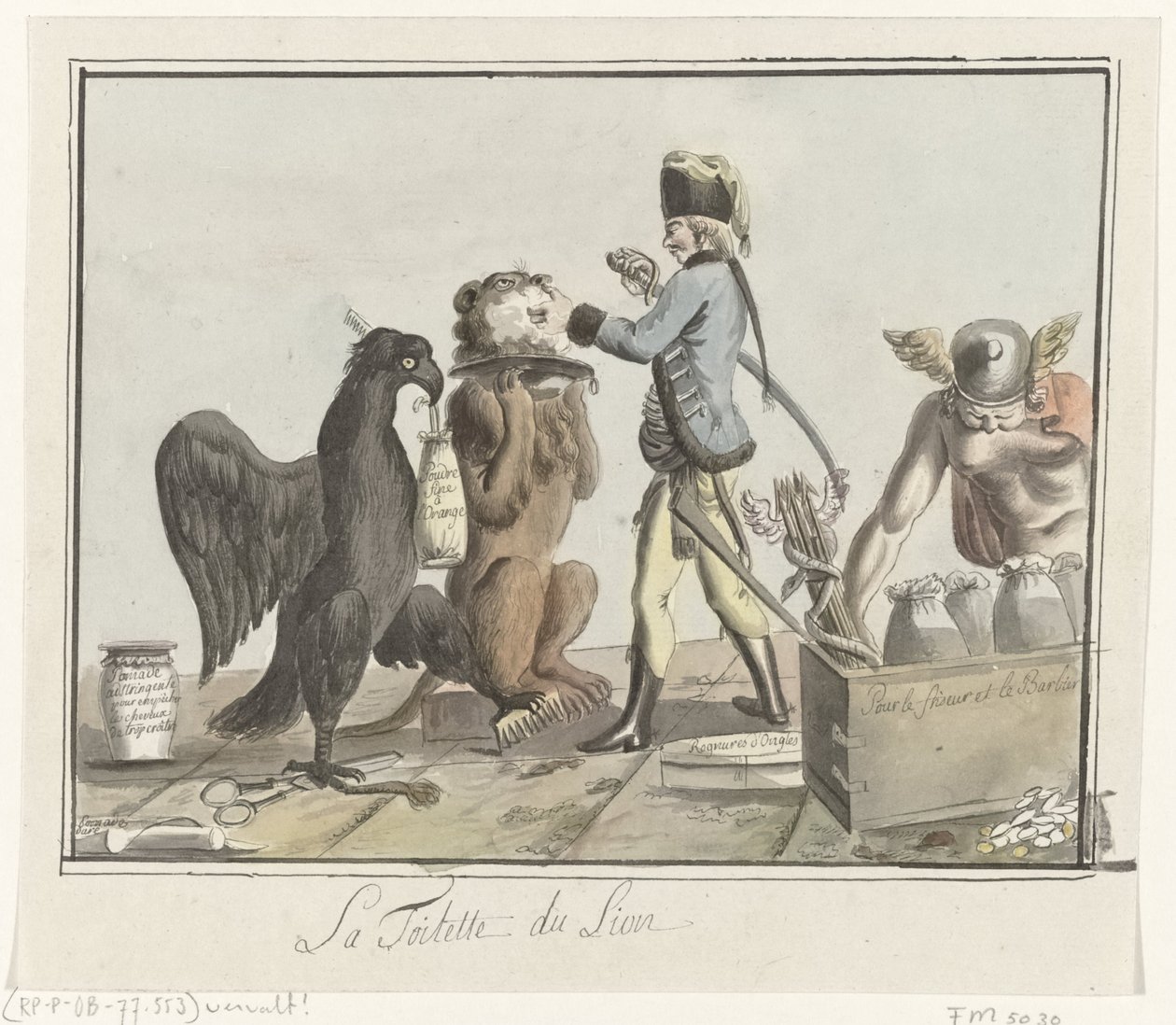 Den nederlandske løven blir klippet, 1787 La Toilette du Lion (tittel på objekt) av Anonymous