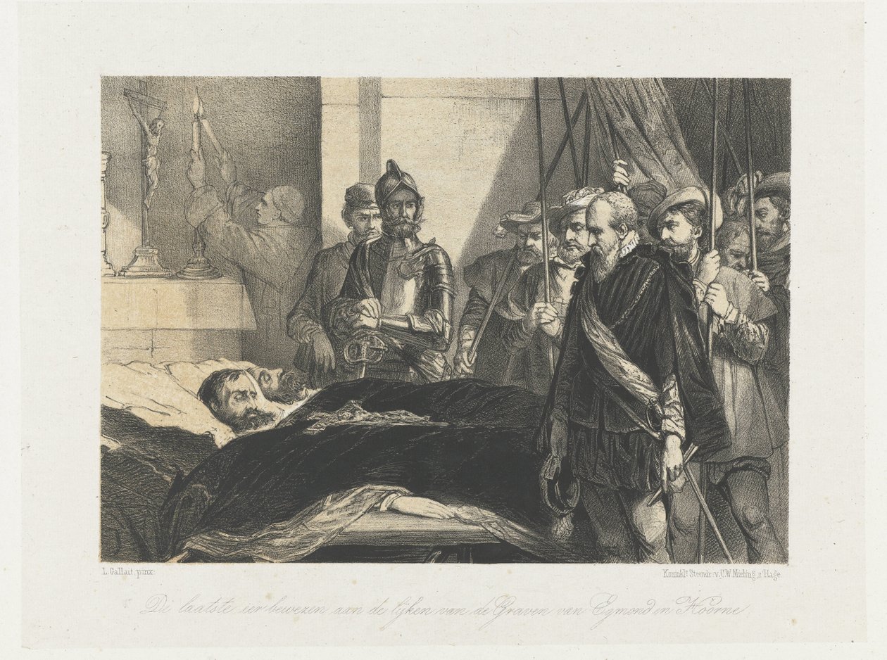 Den siste hyllesten ble betalt til likene av Egmond og Horne, 1568 Den siste hyllesten til likene til grevene av Egmond og Hoorne (tittel på objekt) av Anonymous