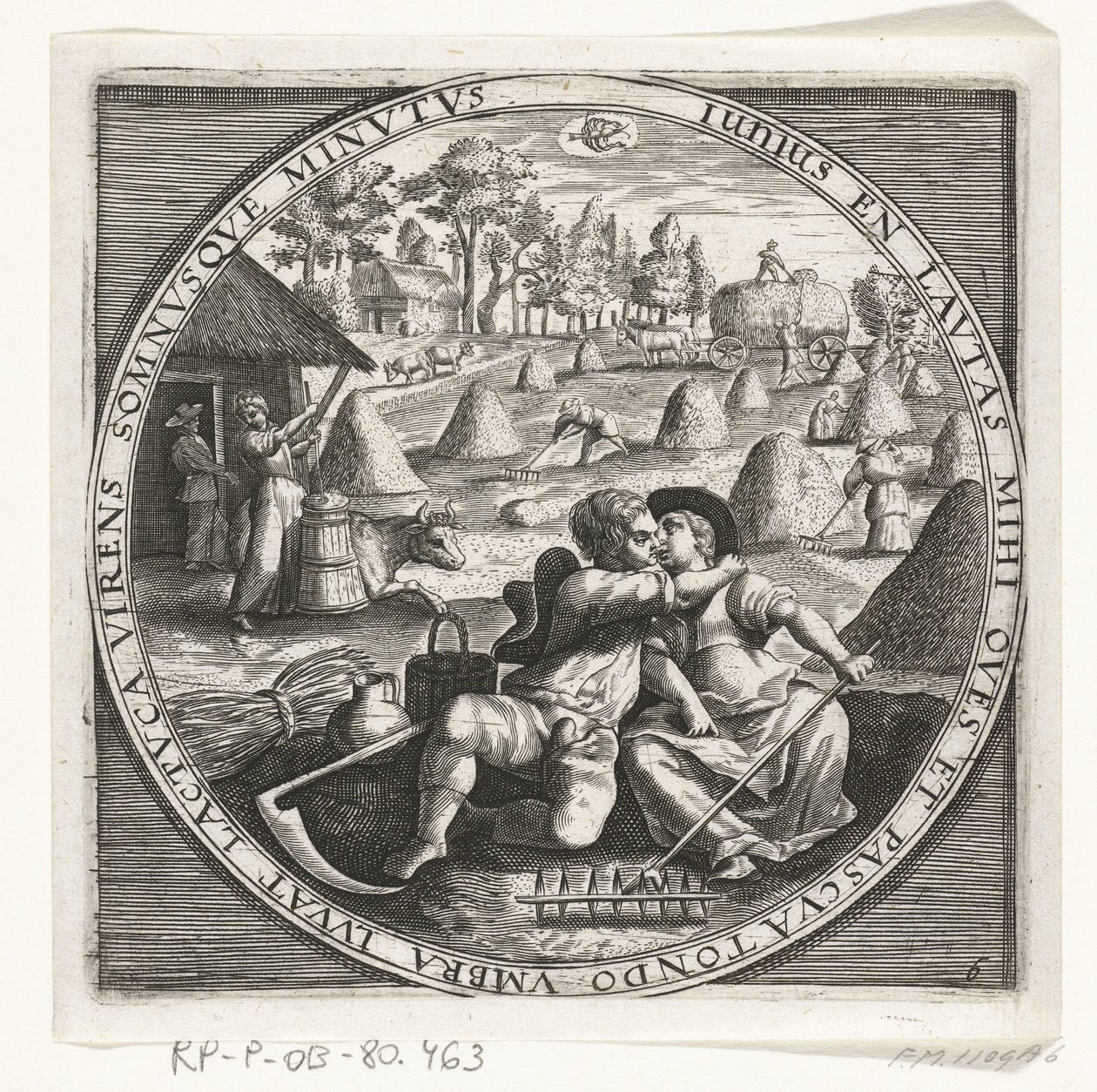 Den måneden juni, hooimaken, ca. 1600 De tolv månedene av et års bilde i scener fra folkelivet (serietittel) Ordninger av 12 måneder med deres operasjoner, og deres anvendelse på dyrekretsen, delt inn i fire deler av året (serietittel på objekt) av Anonymous