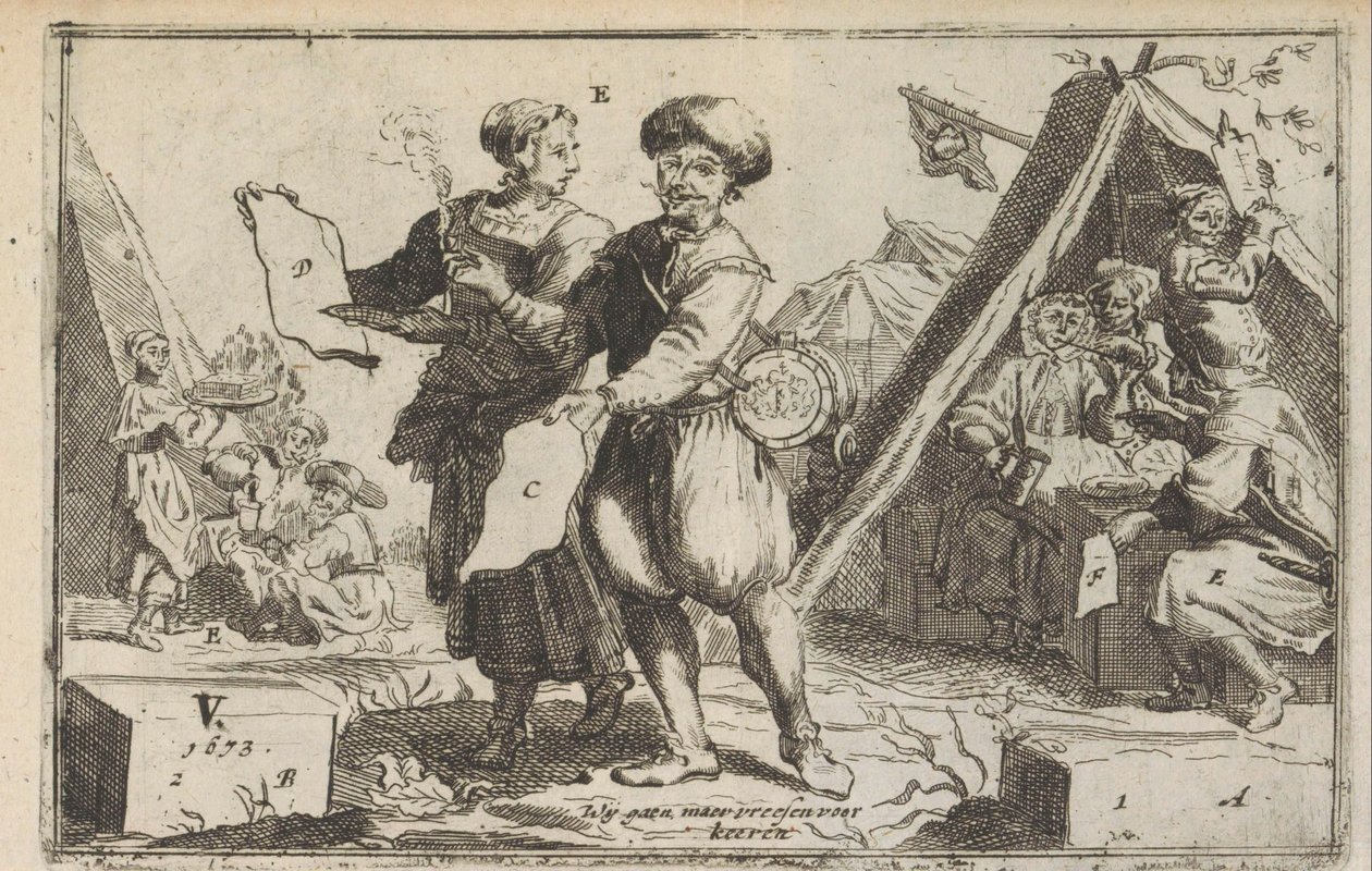 De modige bataverne, 1673 De modige Bataviers / Le vaillans Bataviers (tittel på objekt) av Anonymous