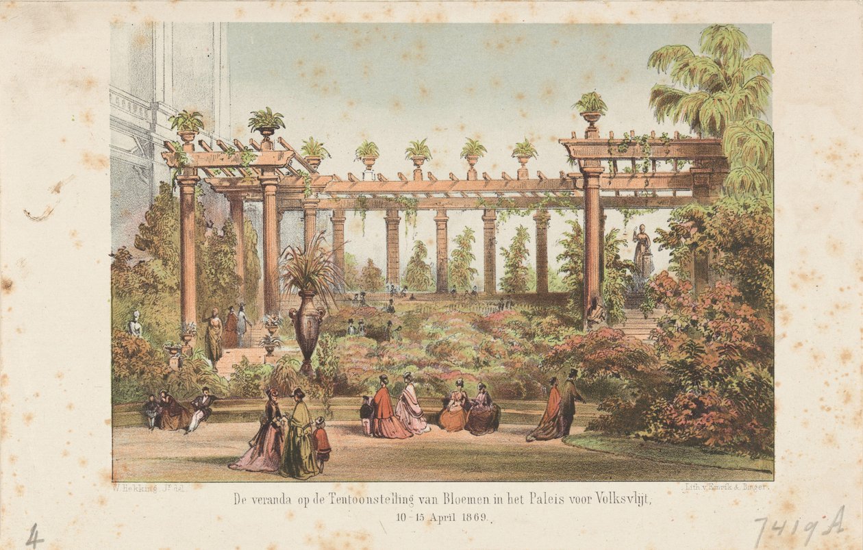 Verandaen på blomsterutstillingen i Paleis voor Volksvlijt, 10-15 april 1869 (tittel på objekt) av Anonymous