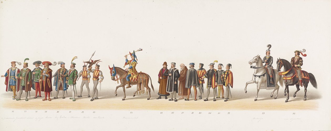 Delft prosesjon fra 1873 (sjette plate) Kostymert prosesjon holdt av medlemmene av Delft Student Corps 8. juli 1873, som viser inntoget av Karel van Egmond, hertugen av Gelre, grev av Zutphen, i Arnhem i 1492 (serie ti av Anonymous