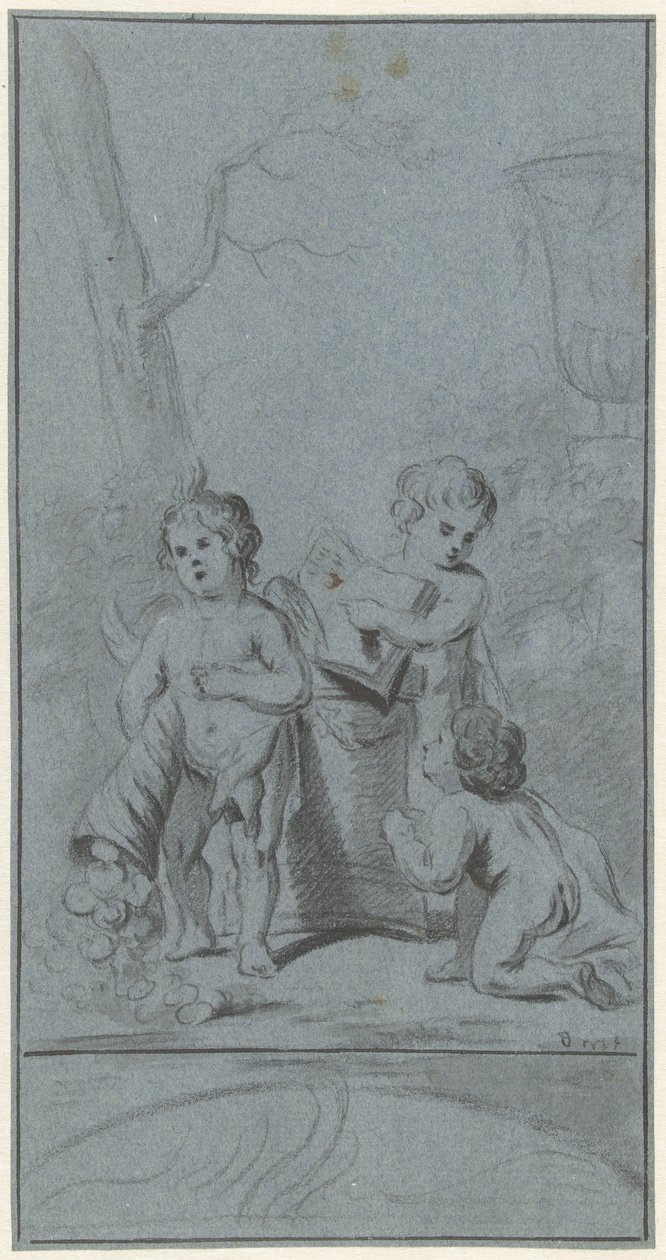 Tre putti ved et tre av Anonymous