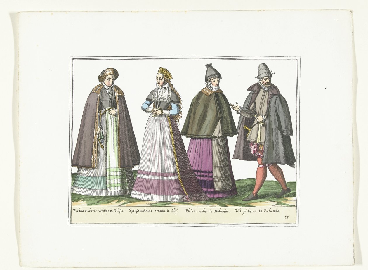 Tre kvinner og en mann kledd på tysk måte, ca. 1580 Kostymer Allemands (tittel på objekt) av Anonymous