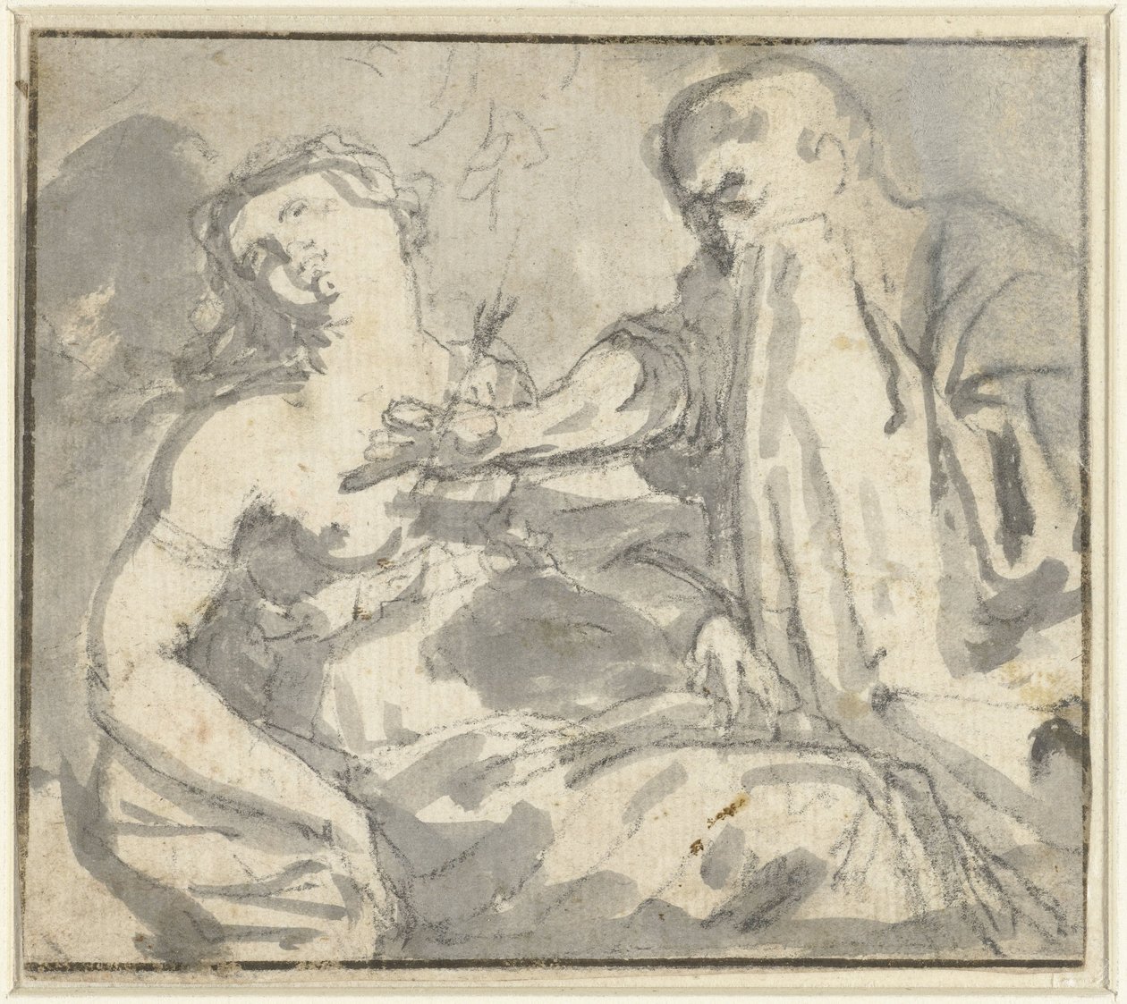 En mann fjerner en pil fra en kvinnes bryst (Cephalus og Procris?) av Anonymous