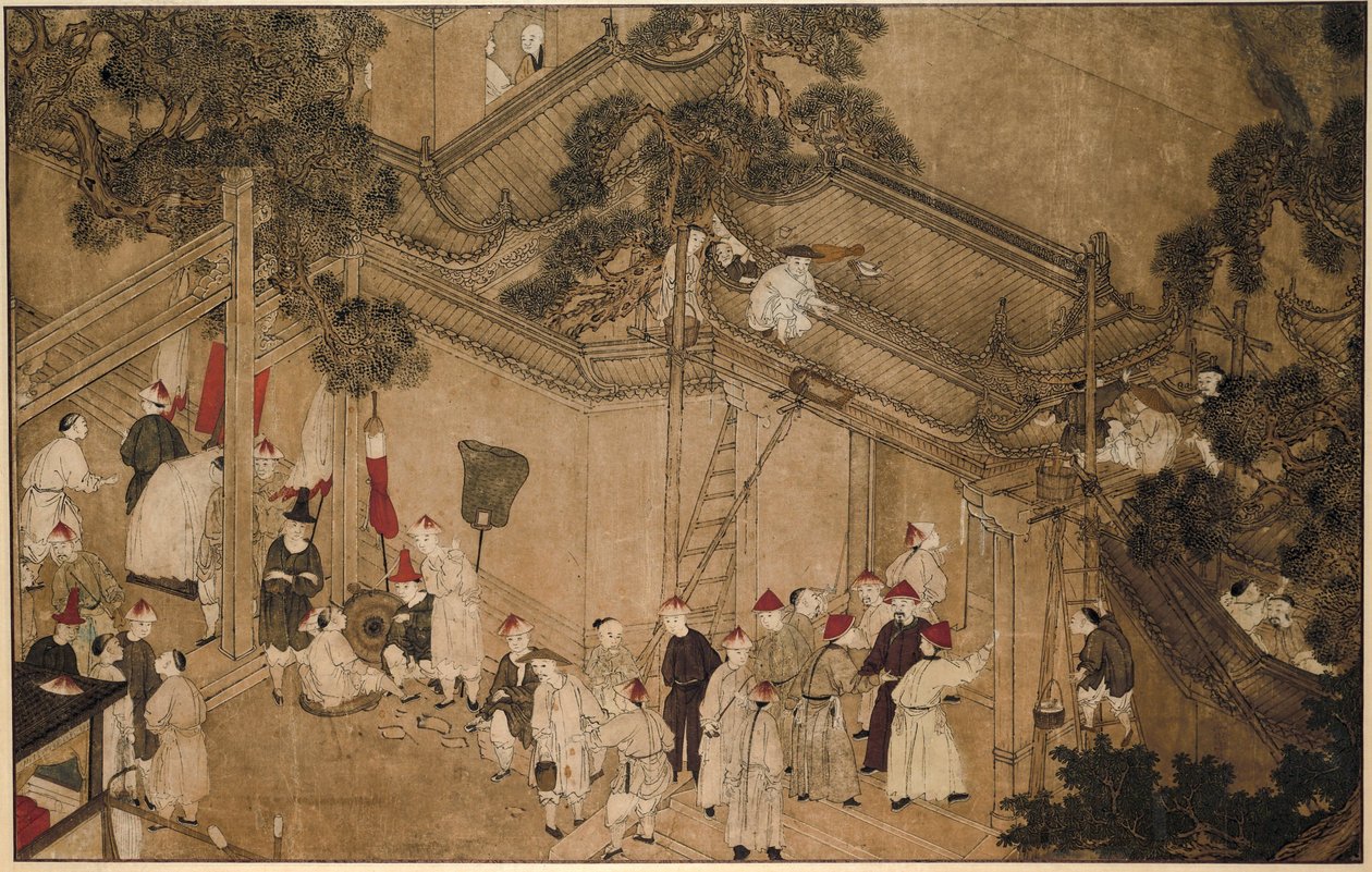 Et tempel med bygningsarbeidere på jobb The Wonders of Mazu (serietittel) av Anonymous
