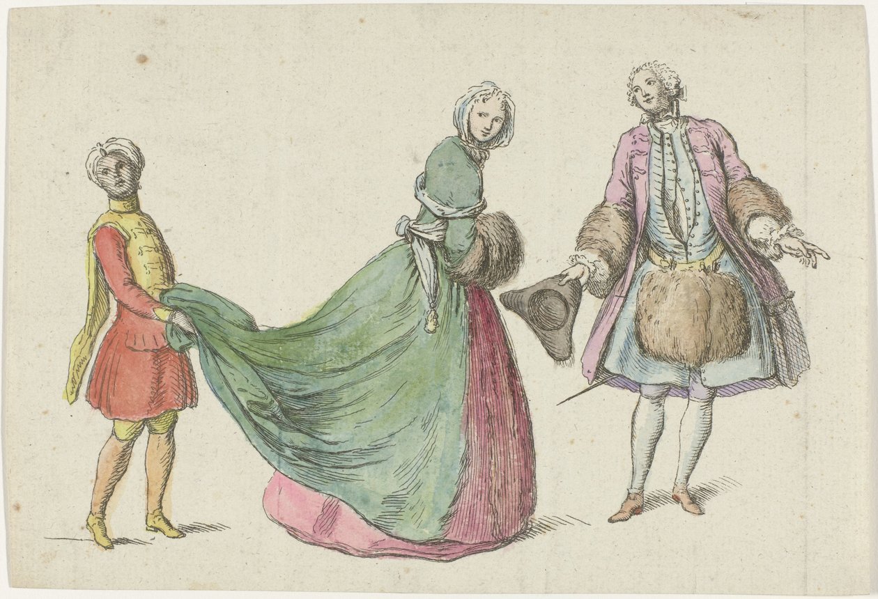 Elegant mann og kvinne med svart side Modes de février-mars 1729 Mercure de France (serietittel) av Anonymous