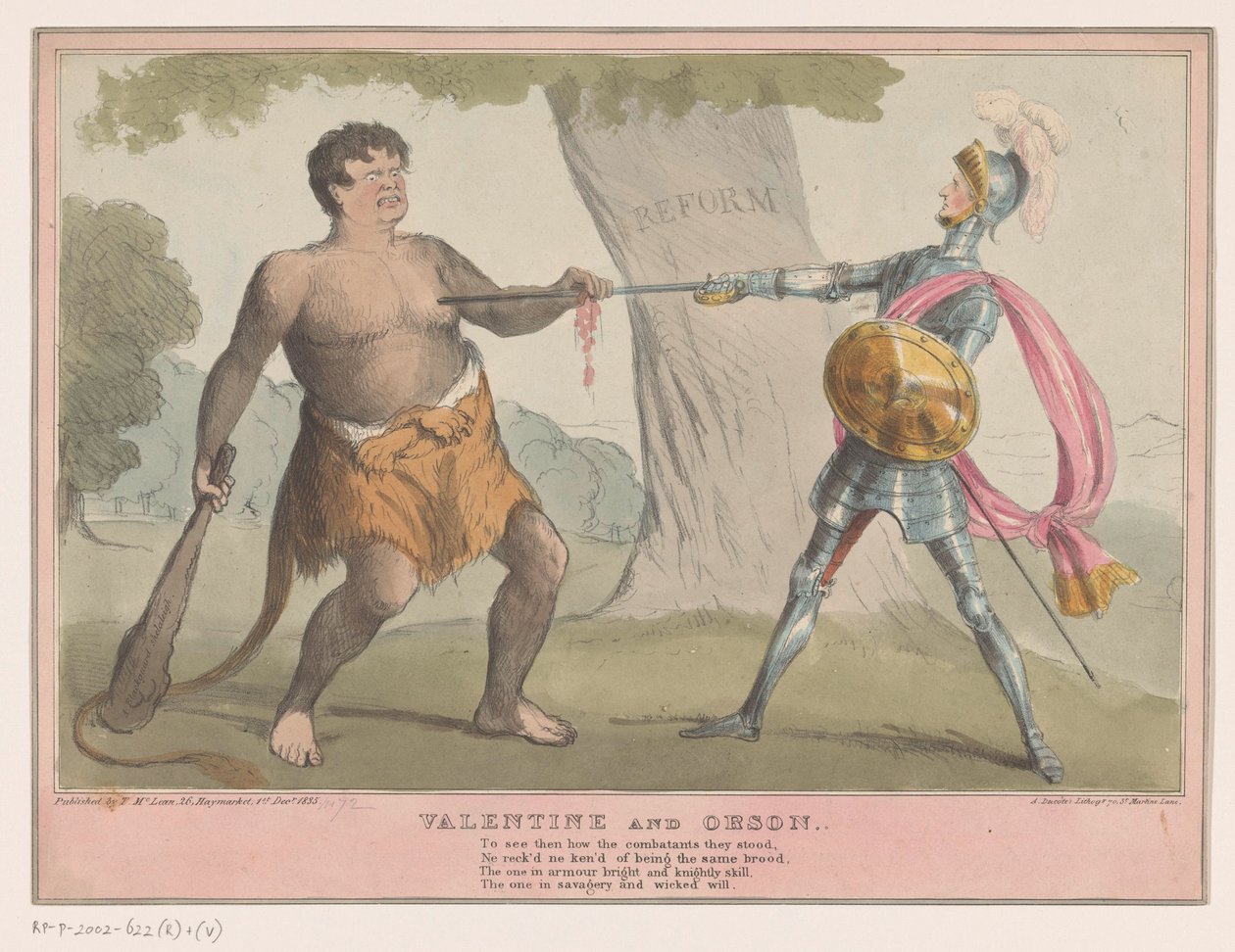 Engelsk politisk tegneserie, 1835 Valentine og Orson (tittel på objekt) av Anonymous