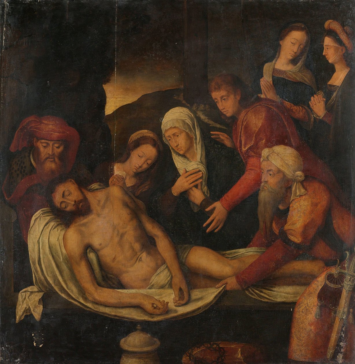 Kristi gravlegging med Josef av Arimatea og Nikodemus, Maria Magdalena, Jomfruen og Evangelisten Johannes av Anonymous