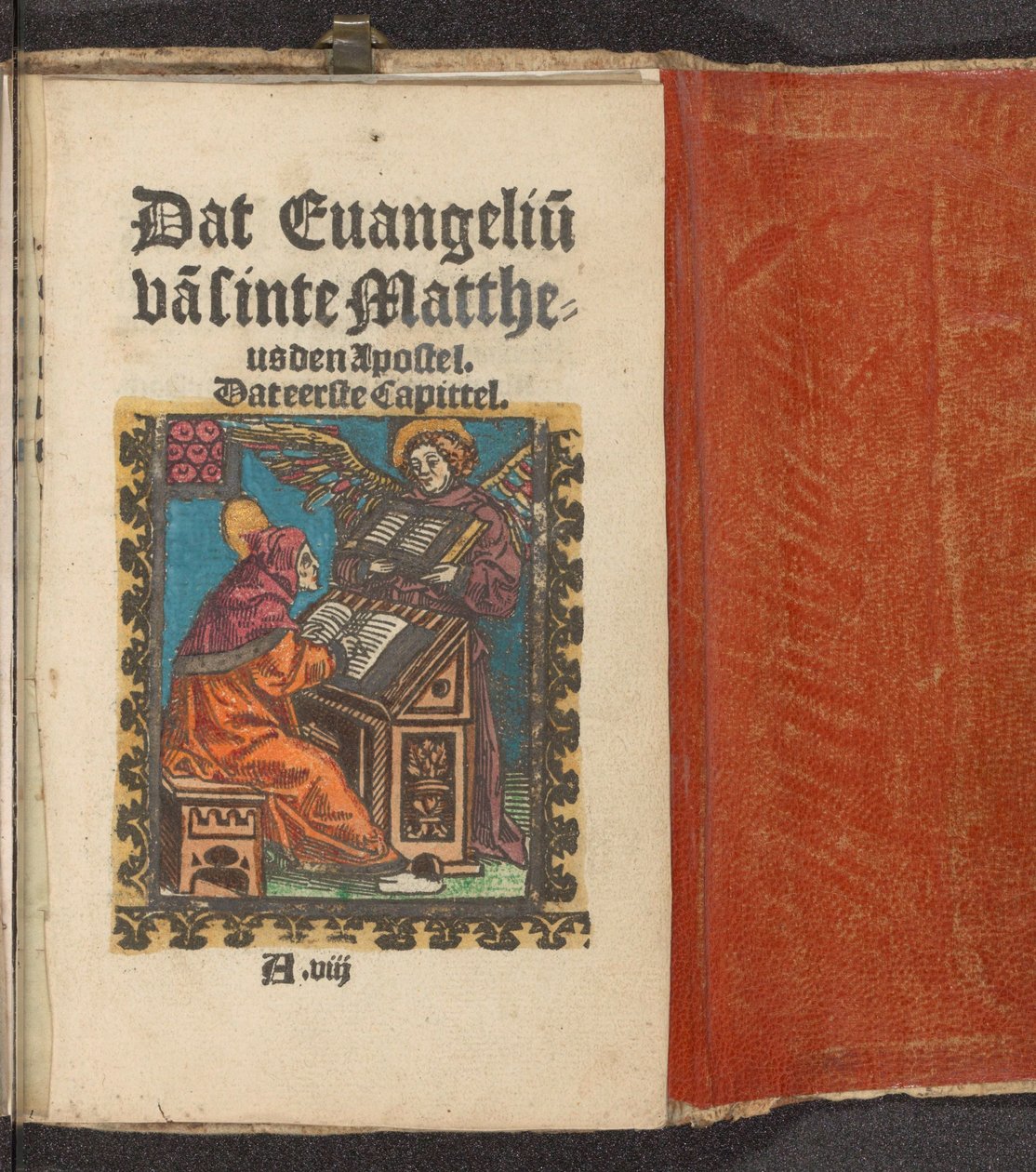 Evangelist Matteus skriver sitt evangelium Det Evangelium av St. Matteus apostelen. Det første kapittelet (tittel på objekt) Stupid Passion (serietittel) av Anonymous